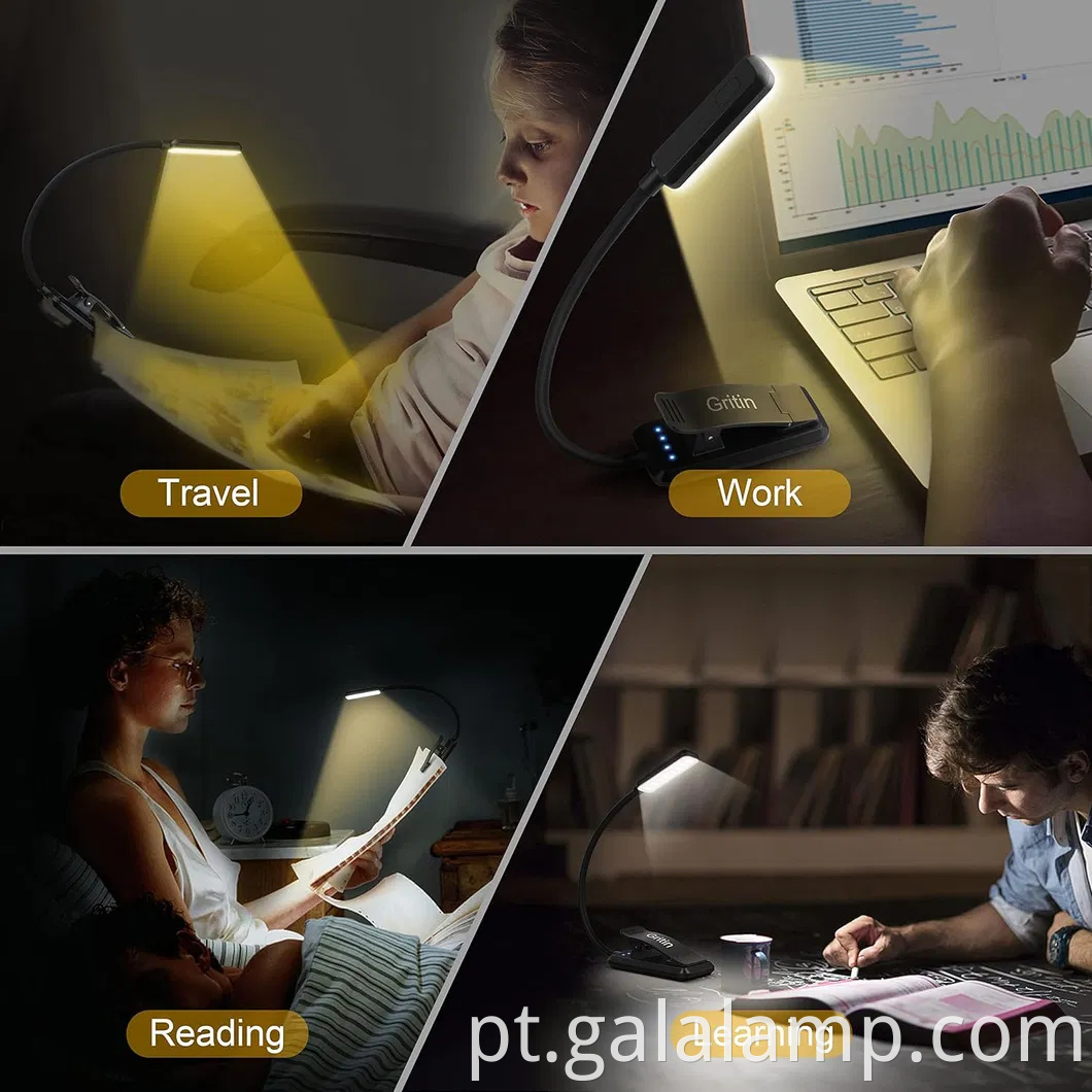 Luz de livro recarregável com o olho de 3 temperaturas de cores e escurecimento por escâncora